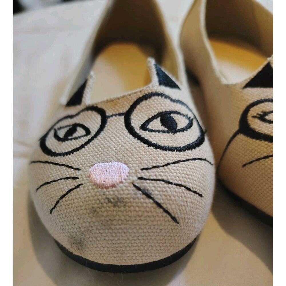 Torrid Cat Face Ballet Flats Size 8 Nerdy Cat Glasses Whiskers Embroidered... - Picture 2 of 11